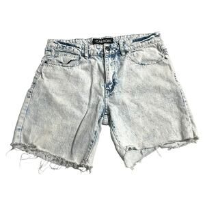 Carbon Womens Jean Shorts 32 Mid Rise Zip Fly Homemade Denim Shorts Acid Wash